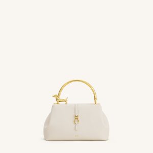 Bruna Dachshund Metal Handle Top Handle Bag - White - view 1