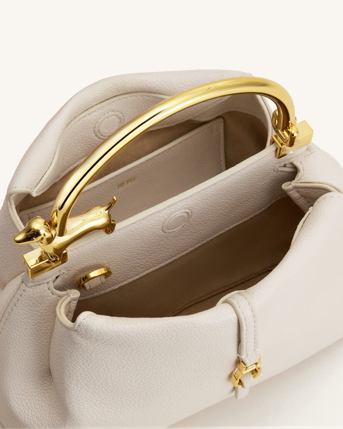 Bruna Dachshund Metal Handle Top Handle Bag - White - view 4