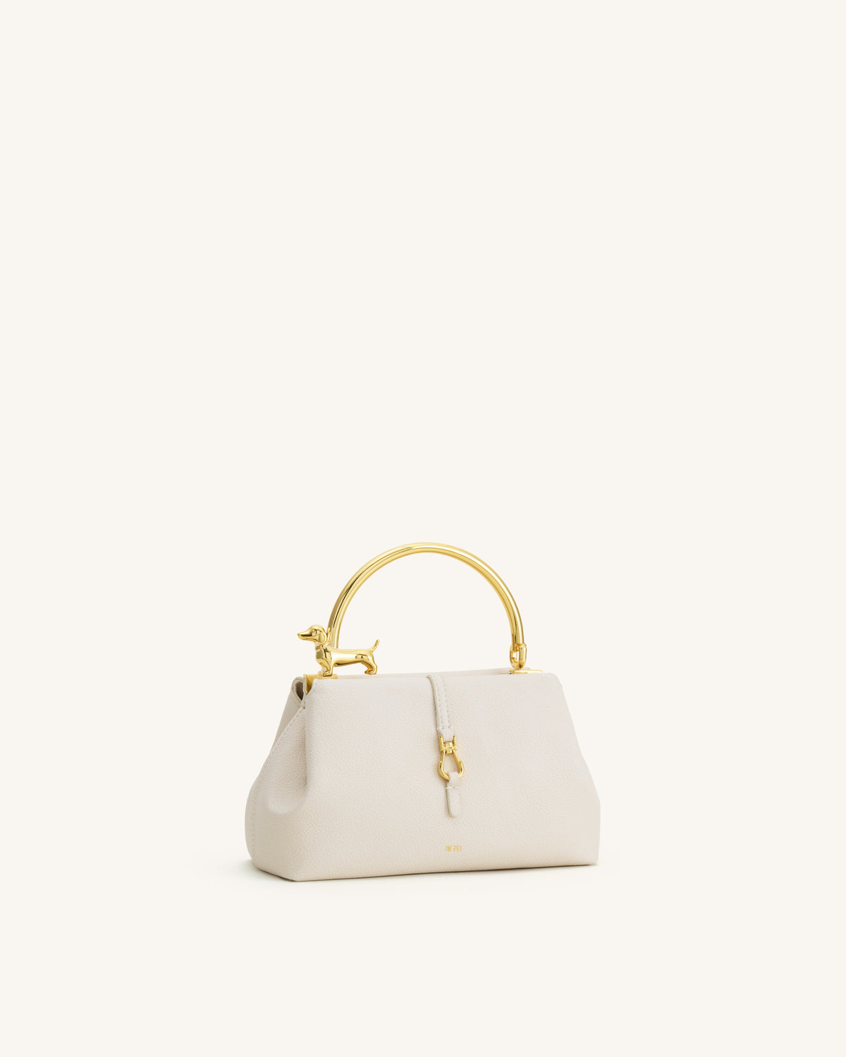 Bruna Dachshund Metal Handle Top Handle Bag - White - view 2