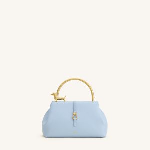 Bruna Dachshund Metal Handle Top Handle Bag - Light Blue - view 1