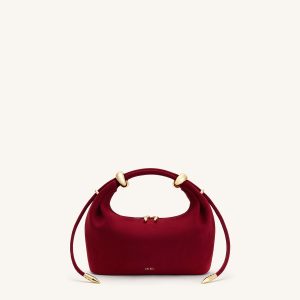 Ellie Faux Suede Metal Ring Embellished Top Handle Bag - Burgundy - view 1