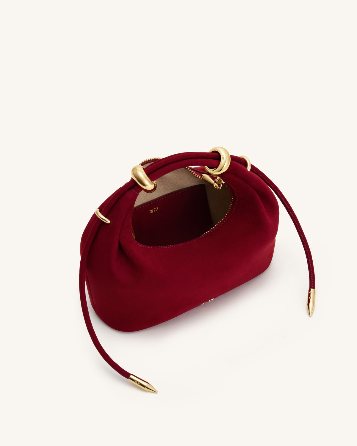 Ellie Faux Suede Metal Ring Embellished Top Handle Bag - Burgundy - view 5