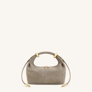 Ellie Faux Suede Metal Ring Embellished Top Handle Bag - Grey - view 1