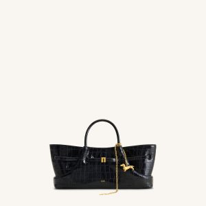 Maeve Dachshund Metal Charm Tote Bag - Black Croc - view 1