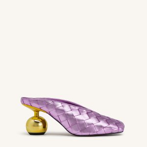 Ellie Woven Square-Toe Mule Heels - Purple - view 1