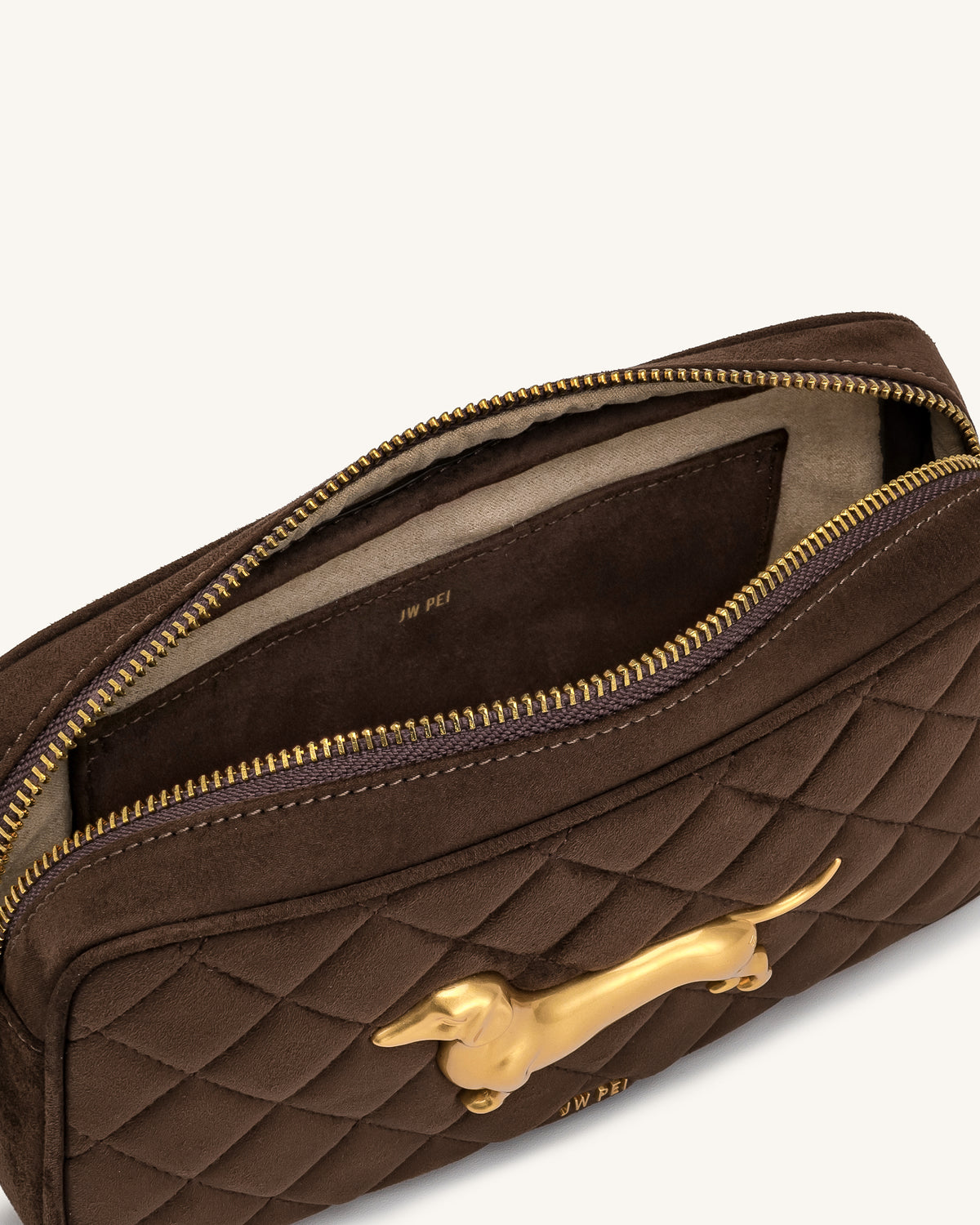 Riley Faux Suede Dachshund Quilted Shoulder Bag - Dark Brown - view 4