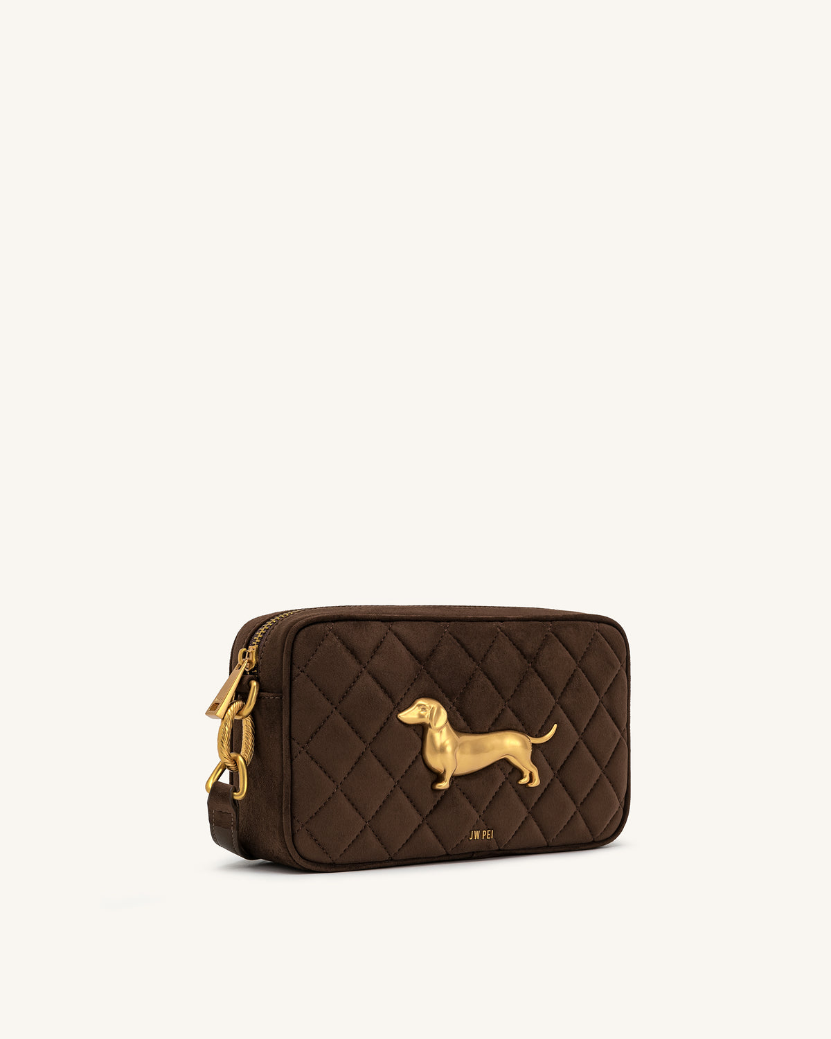 Riley Faux Suede Dachshund Quilted Shoulder Bag - Dark Brown - view 2