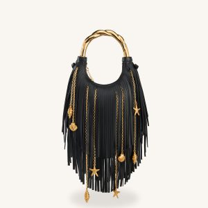 Chloe Metal Handle Fringe Top Handbag - Black - view 1
