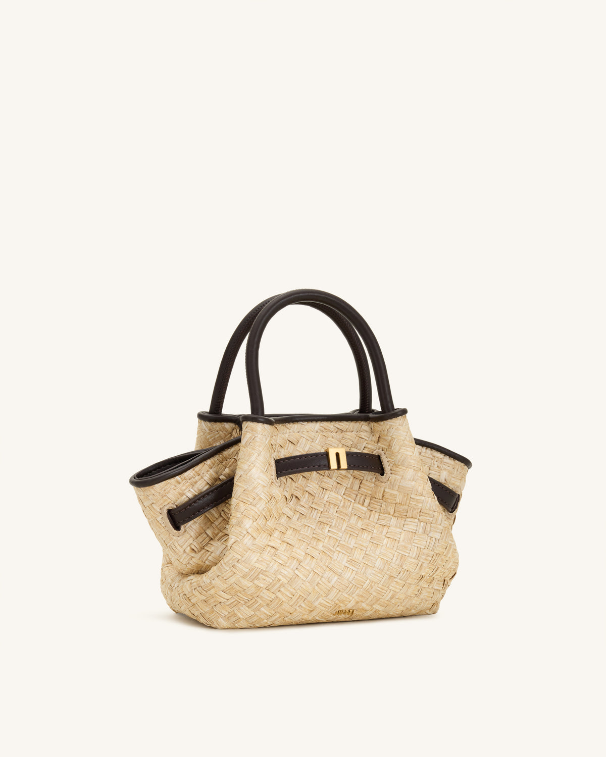 Hana Mini Faux Straw Tote Bag - Brown - view 3