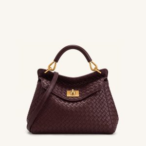 Lucia Classic Woven Top Handle Bag - Dark Burgundy - view 1