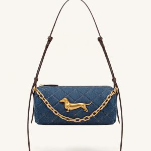 Lucienne Dachshund Quilted Chain Shoulder Bag - Blue Denim - view 1