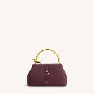 Bruna Dachshund Metal Handle Top Handle Bag - Burgundy - view 1