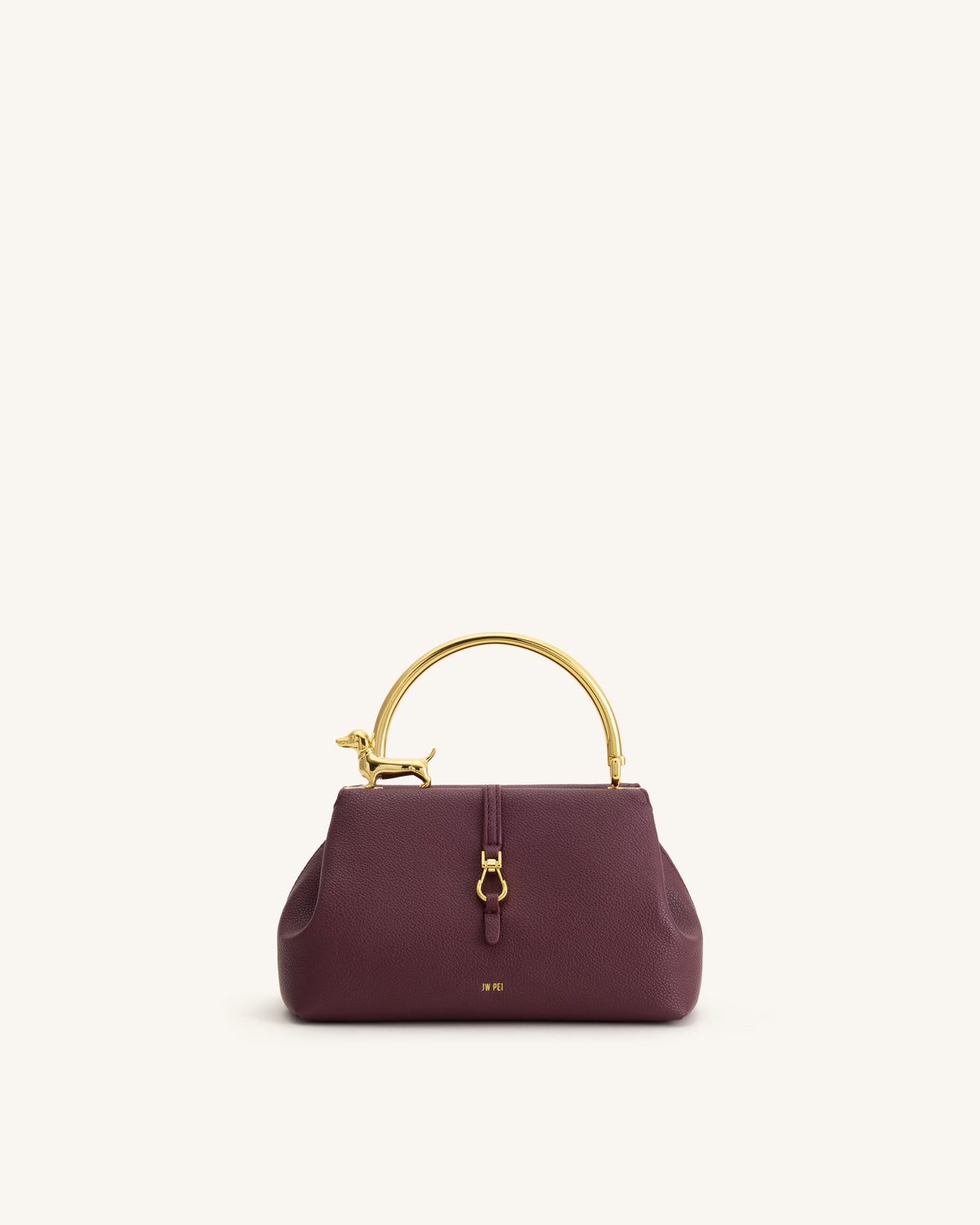 Bruna Dachshund Metal Handle Top Handle Bag - Burgundy - view 1