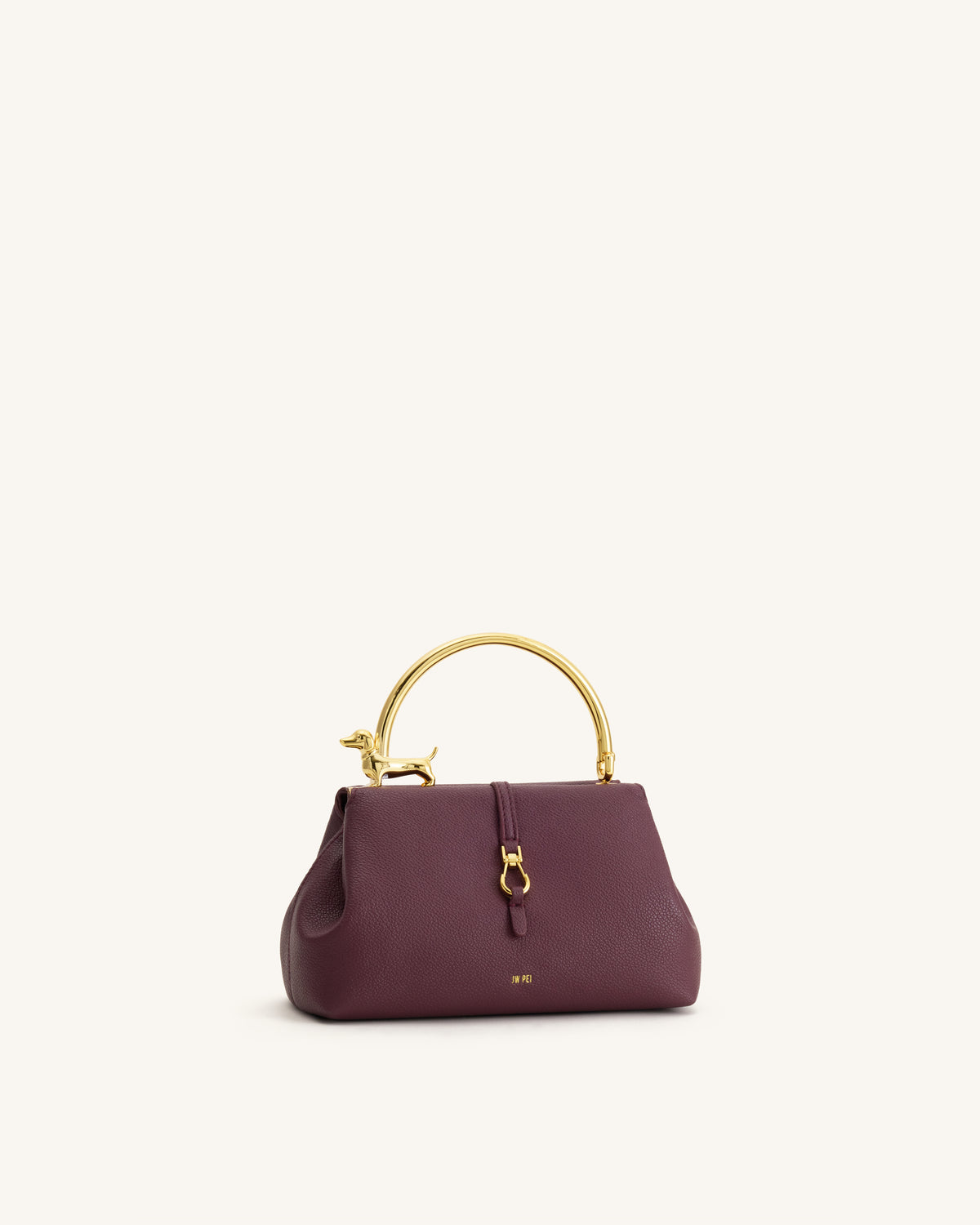 Bruna Dachshund Metal Handle Top Handle Bag - Burgundy - view 2
