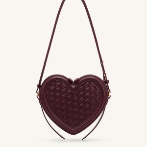 Arlene Woven Heart Shape Crossbody Bag - Deep Burgundy - view 1