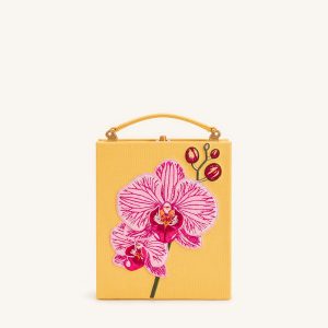 Taya Orchid Motif Book Shape Clutch Bag - Yellow - view 1