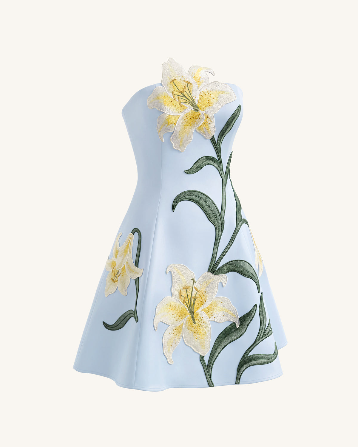 Lily Floral Print Strapless A-Line Mini Dress - Light Blue - view 3