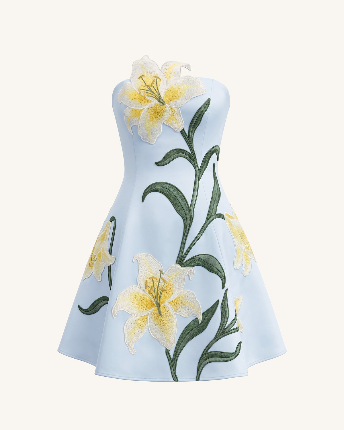 Lily Floral Print Strapless A-Line Mini Dress - Light Blue - view 2