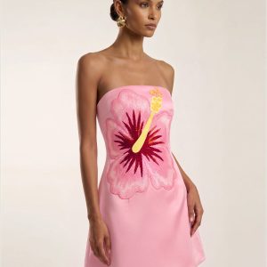 Hibiscus Embroidered Bandeau Mini Dress - Pink - view 1