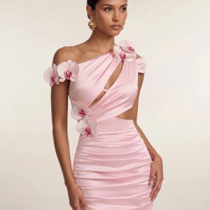Orchid Embroidered Cutout Ruched Mini Dress - Blush Pink - view 1