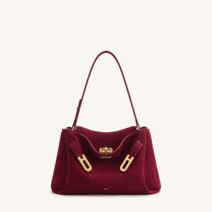 Rhea Faux Suede Double Buckle Shoulder Bag - Cinnabar Red - view 1