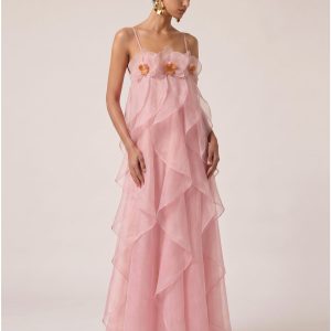 Orchid Embroidered Organza Maxi Dress - Blush Pink - view 1