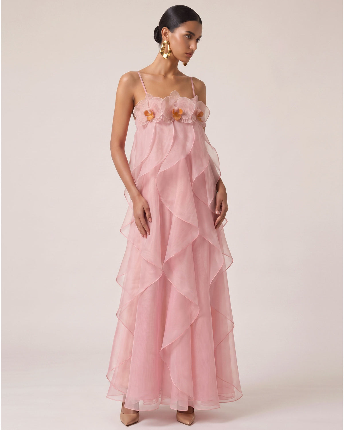 Orchid Embroidered Organza Maxi Dress - Blush Pink - view 1
