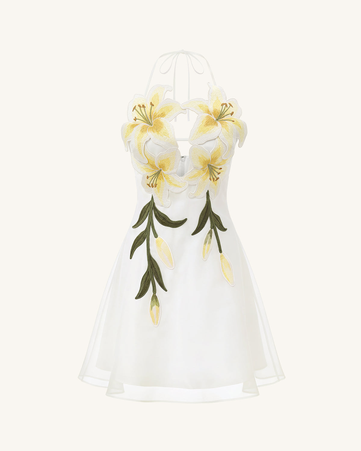 Lily-Embroidered Halter Mini Dress - White - view 2