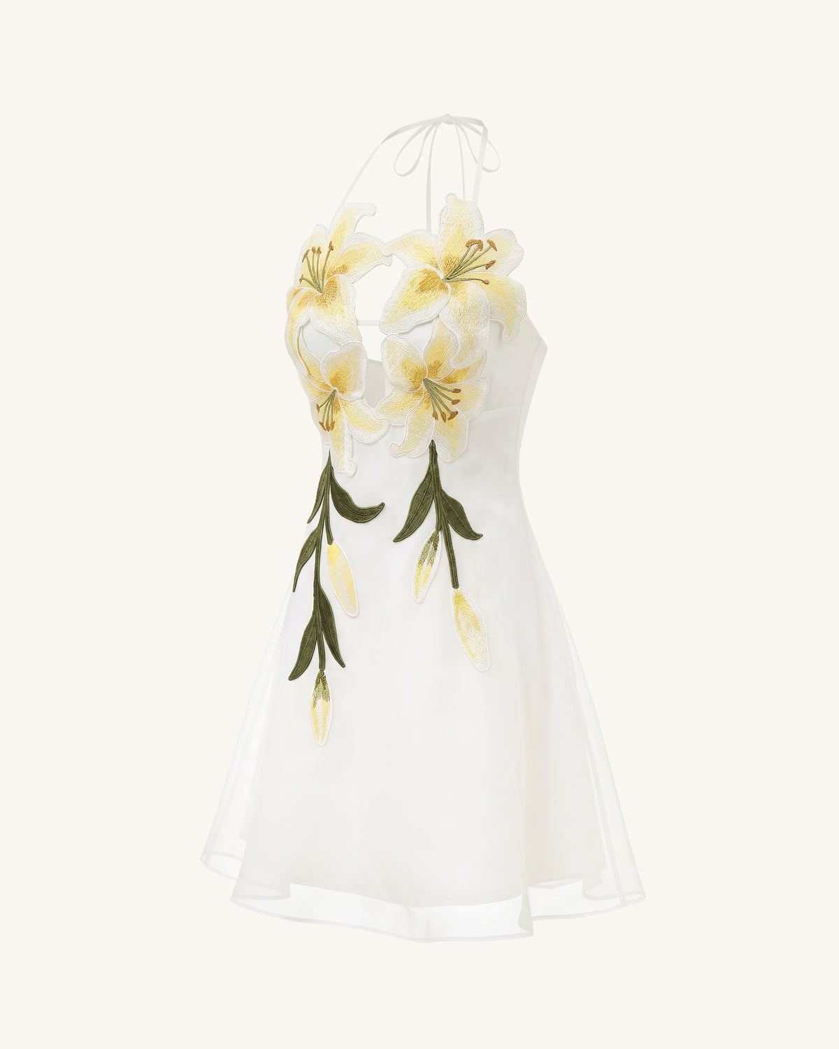 Lily-Embroidered Halter Mini Dress - White - view 3