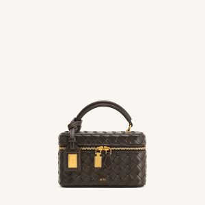 Cleo Woven Texture Box Shape Top Handle Bag - Dark Brown - view 1