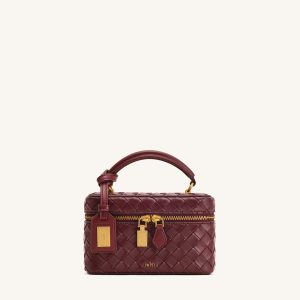 Cleo Woven Texture Box Shape Top Handle Bag - Claret - view 1