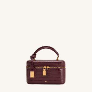 Cleo Box Shape Top Handle Bag - Claret Croc - view 1