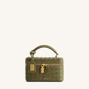 Cleo Woven Texture Box Shape Top Handle Bag - Olive Green - view 1
