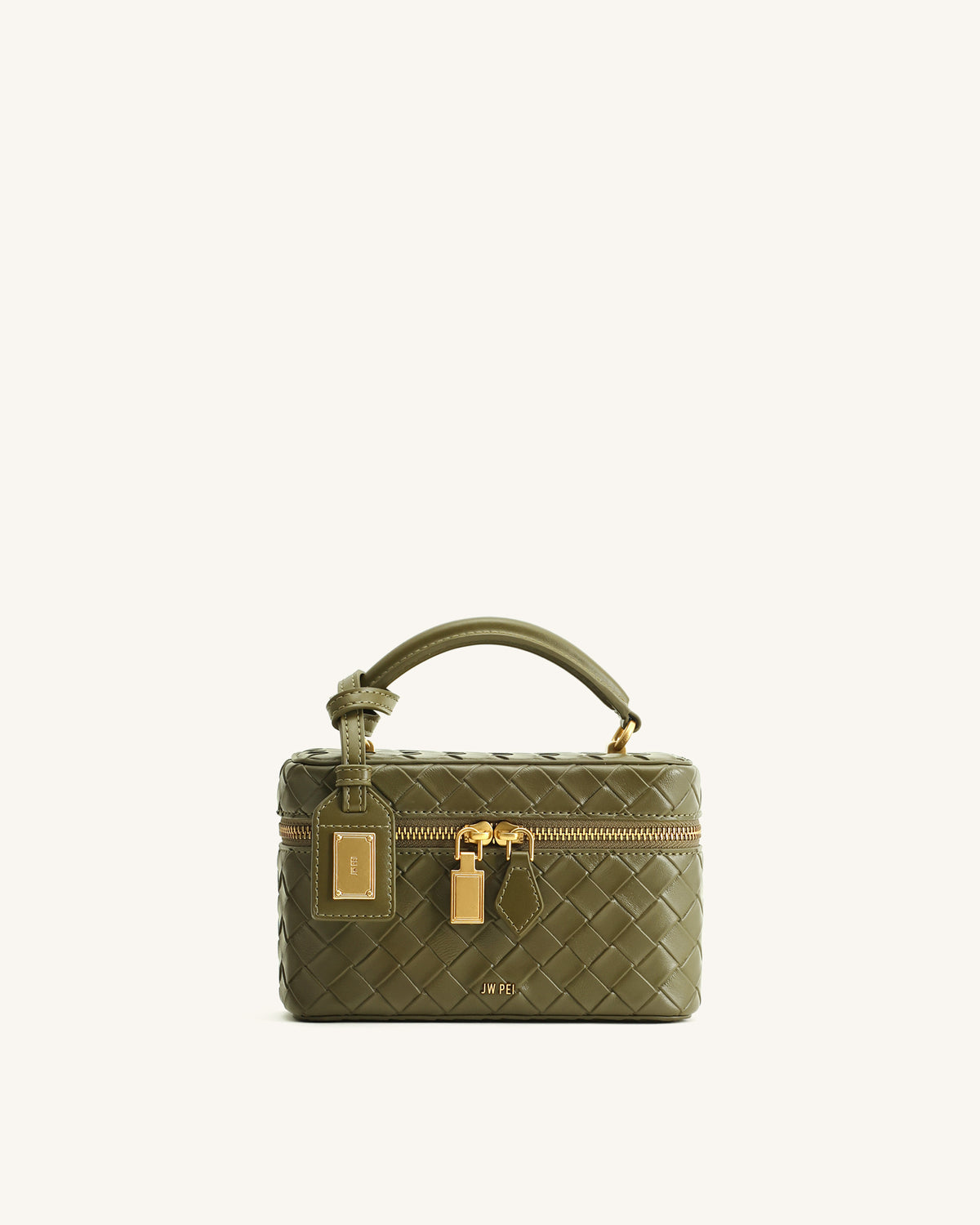 Cleo Woven Texture Box Shape Top Handle Bag - Olive Green - view 1