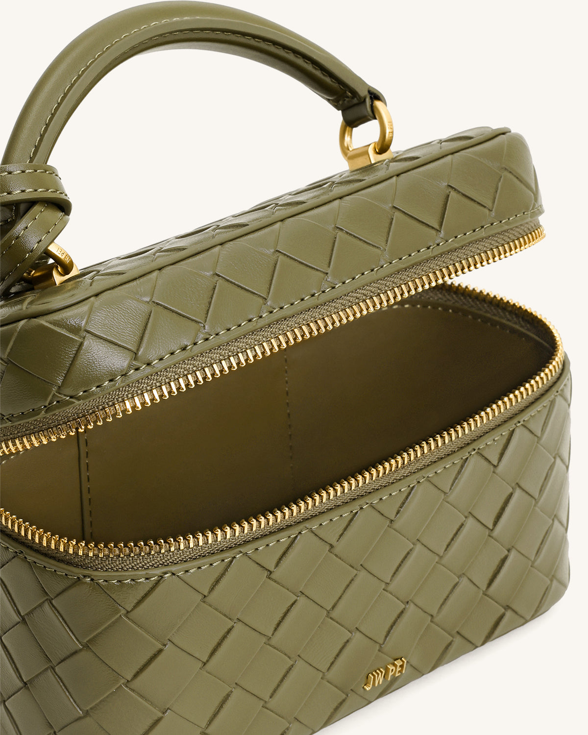 Cleo Woven Texture Box Shape Top Handle Bag - Olive Green - view 4