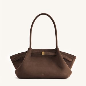 Hana Wide Faux Suede Tote Bag - Dark Brown - view 1