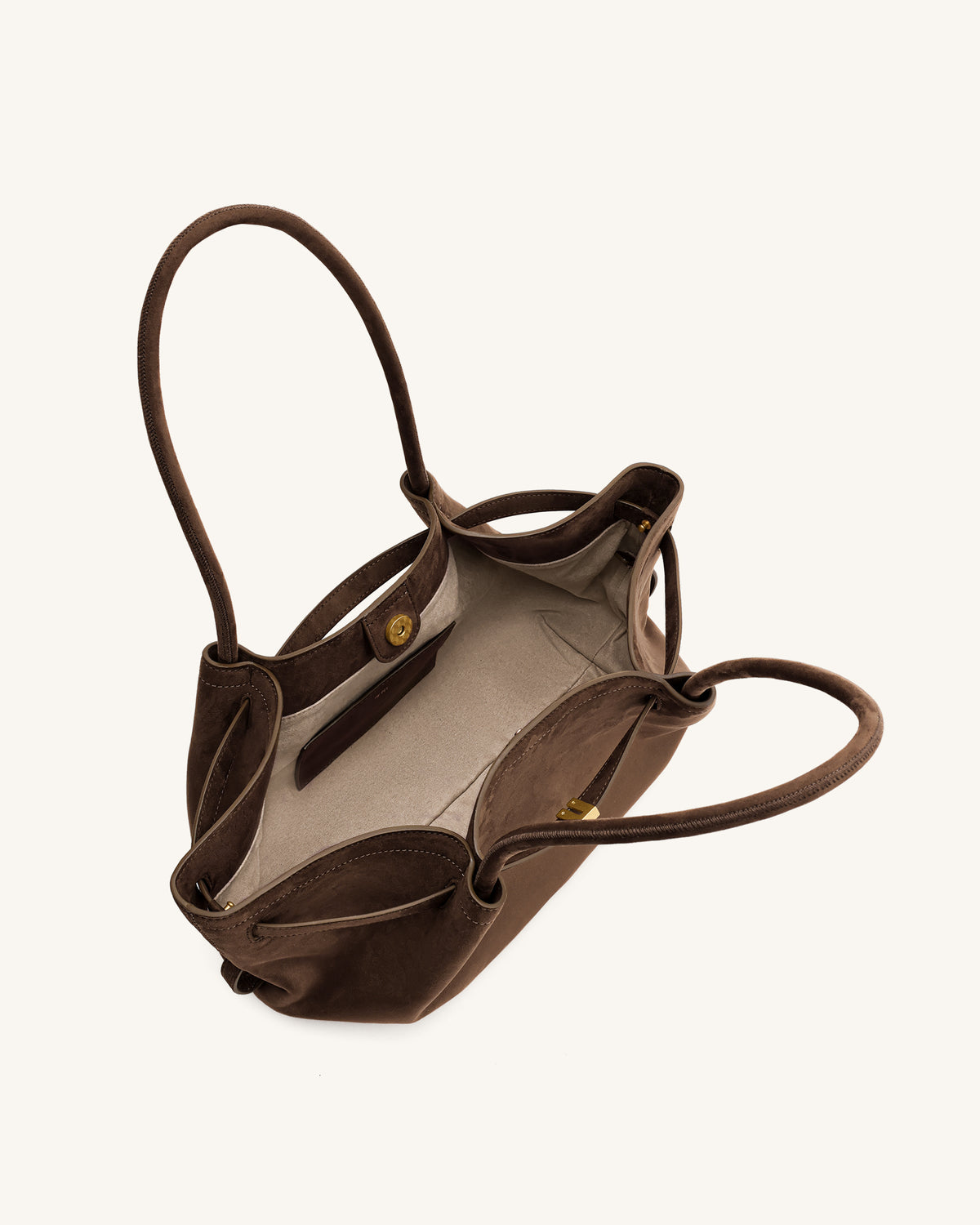 Hana Wide Faux Suede Tote Bag - Dark Brown - view 5