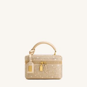 Cleo Artificial Crystal Box Shape Top Handle Bag - Champagne - view 1