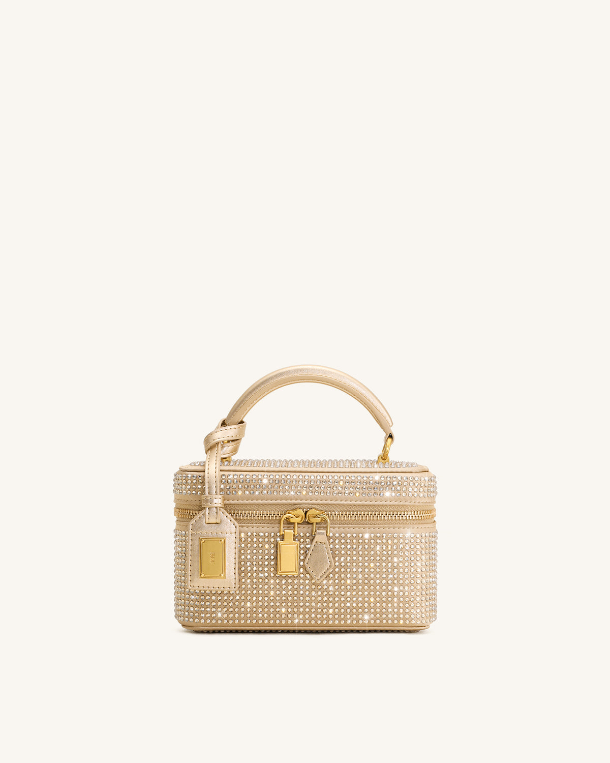 Cleo Artificial Crystal Box Shape Top Handle Bag - Champagne - view 1