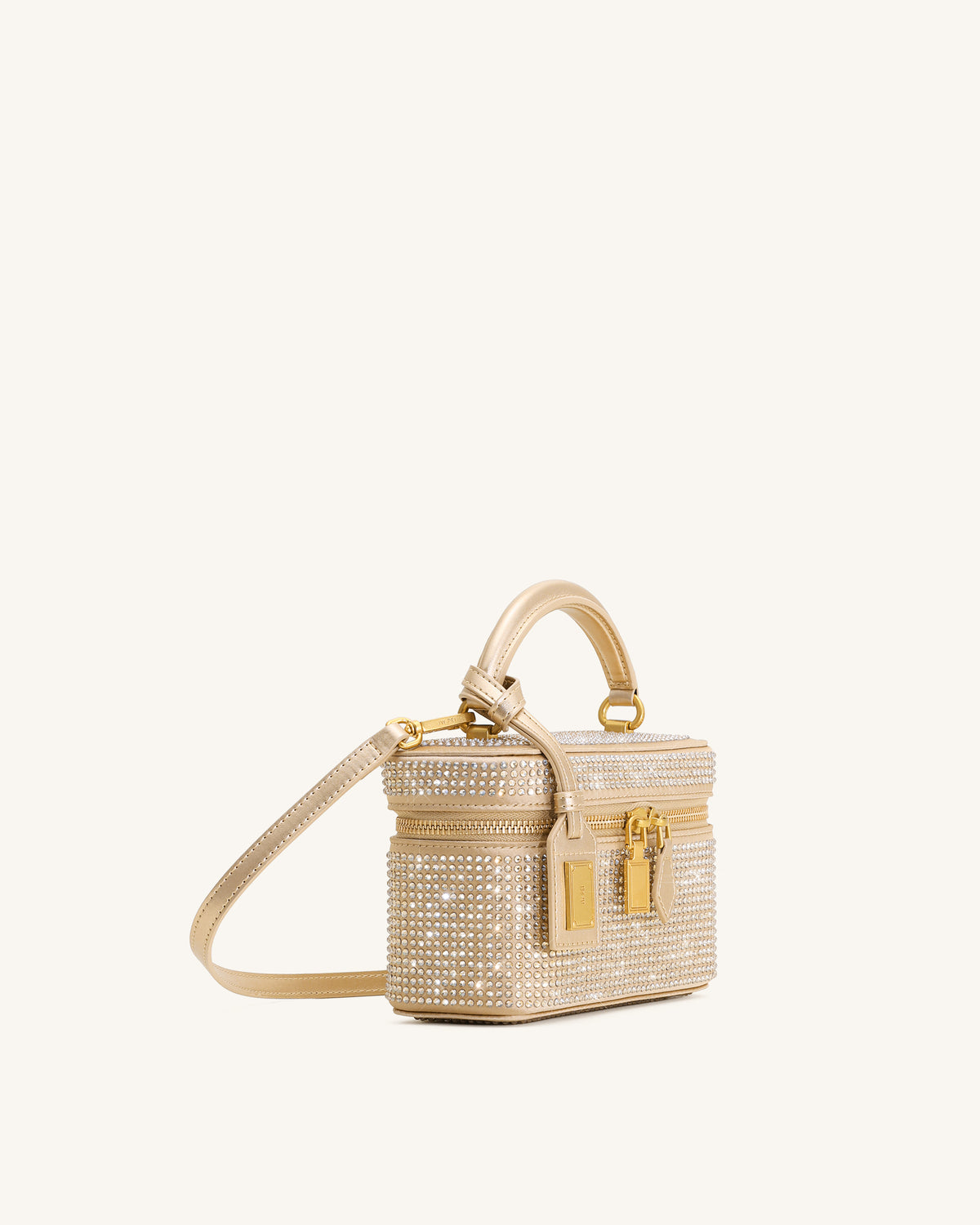 Cleo Artificial Crystal Box Shape Top Handle Bag - Champagne - view 3