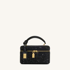 Cleo Artificial Crystal Box Shape Top Handle Bag - Black - view 1