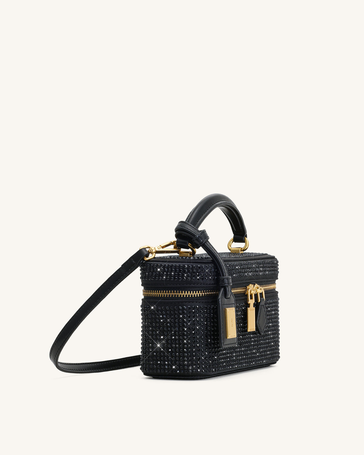 Cleo Artificial Crystal Box Shape Top Handle Bag - Black - view 2