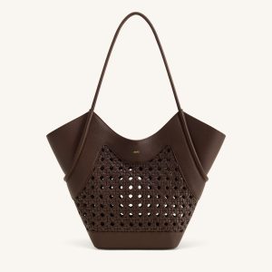 Maribel Woven Panel Tote Bag - Dark Brown - view 1