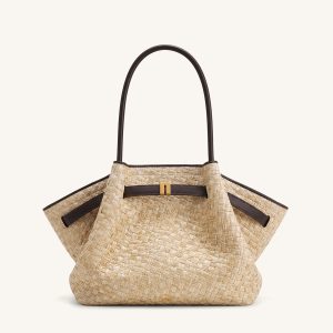 Hana Medium Faux Straw Tote Bag - Brown - view 1