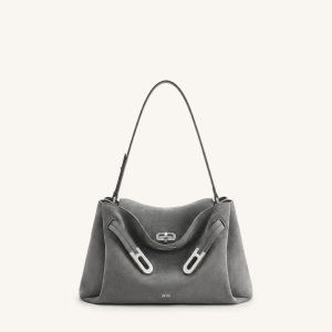 Rhea Faux Suede Double Buckle Shoulder Bag - Grey - view 1