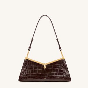 Nerina V-Frame Shoulder Bag - Dark Brown Croc - view 1