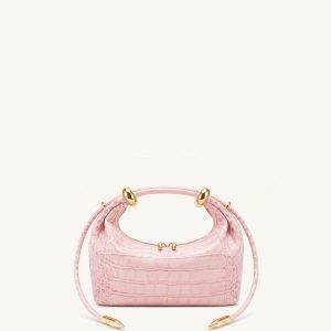 Ellie Metal Ring Embellished Top Handle Bag - Sakura Pink Croc - view 1