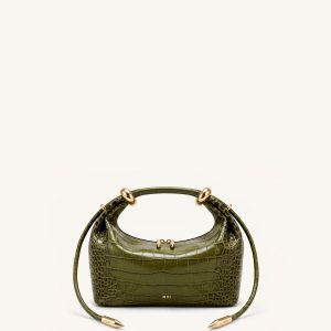 Ellie Metal Ring Embellished Top Handle Bag - Olive Green Croc - view 1