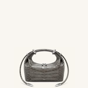 Ellie Metal Ring Embellished Top Handle Bag - Medium Gray Croc - view 1