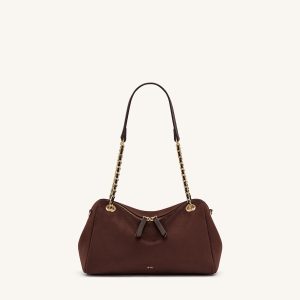 Mireya Faux Suede Chain Shoulder Bag - Dark Brown - view 1
